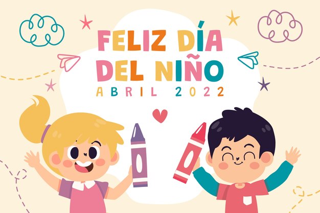 Flat children's day background in spanish