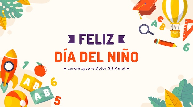 Flat children's day background in spanish