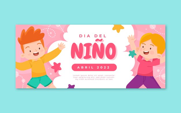 Плоский шаблон горизонтального баннера детского дня на испанском языке