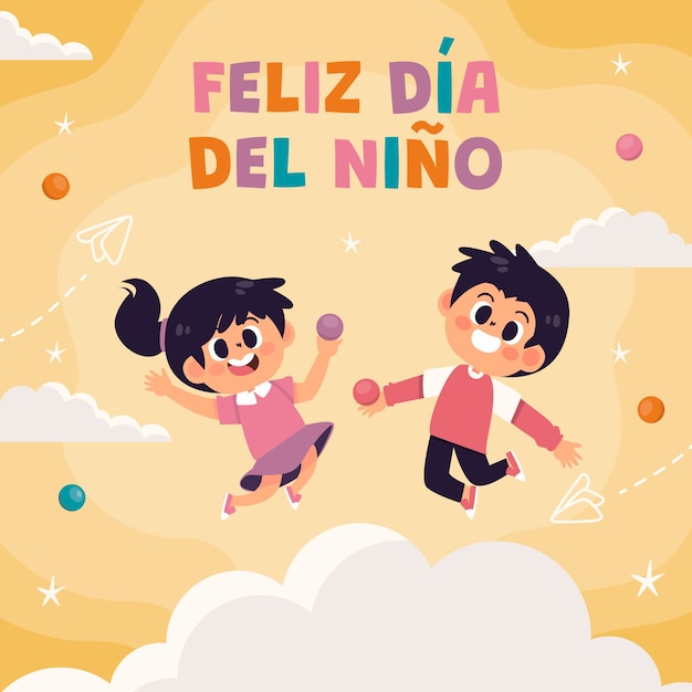 Бесплатное векторное изображение Плоская иллюстрация детского дня на испанском языке