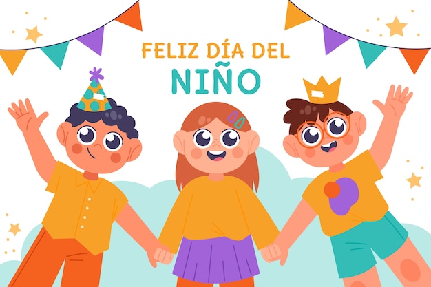 Бесплатное векторное изображение Плоский детский день на испанском фоне