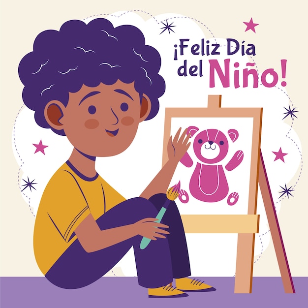 スペイン語のイラストで平らな子供の日