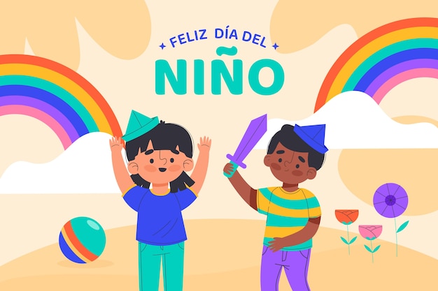 Flat children's day in spanish background