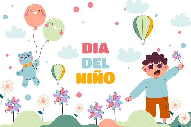 Flat children's day in spanish background