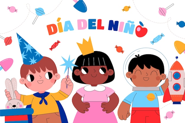 스페인어 배경에서 평평한 어린이 날