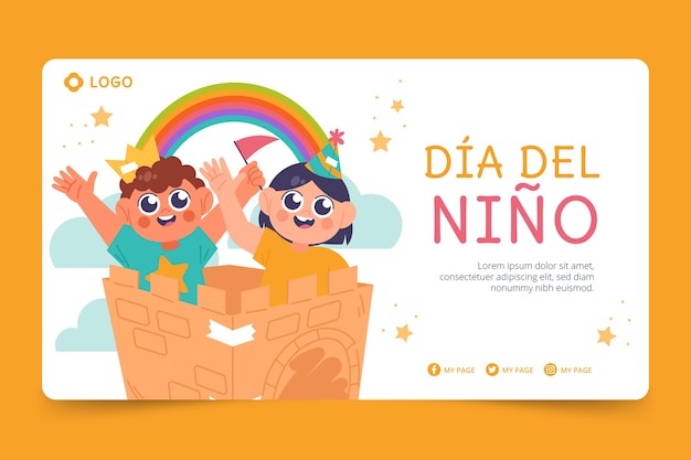 Flat children's day in spanish horizontal banner template