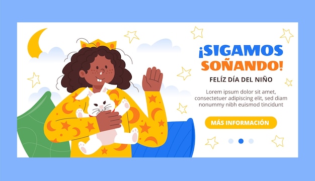 Flat children's day in spanish horizontal banner template