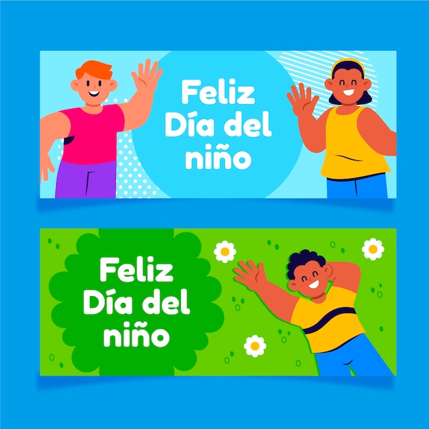 Free vector flat children's day in spanish horizontal banners set