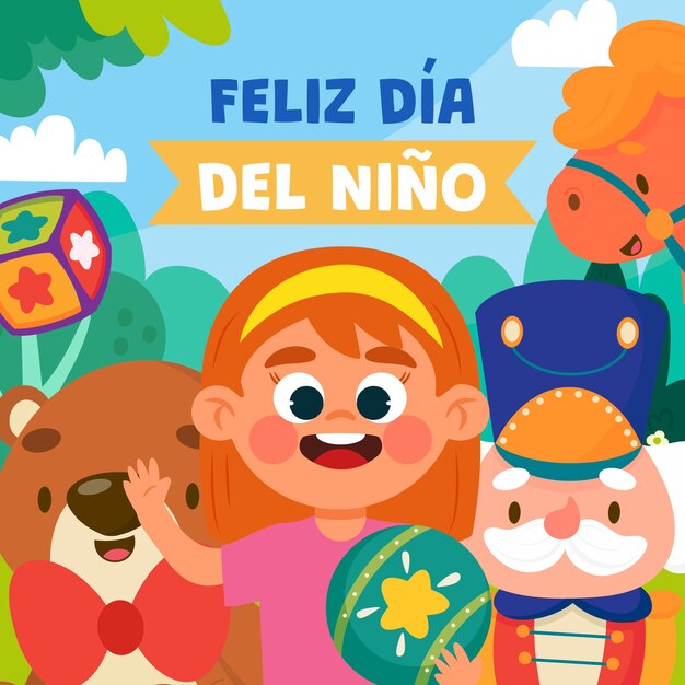 Giornata dei bambini piatta nell'illustrazione spagnola