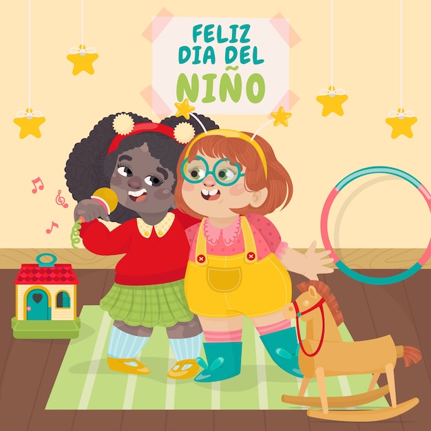 Vettore gratuito giornata dei bambini piatta nell'illustrazione spagnola