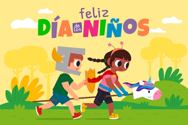 Flat children's day in spanish illustration