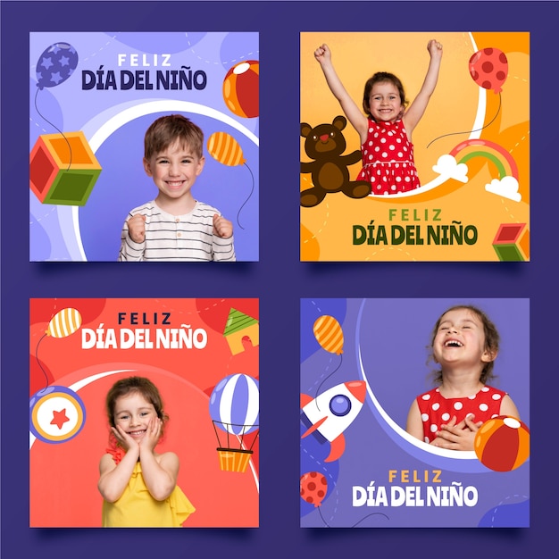 Free vector flat children's day in spanish instagram posts collection