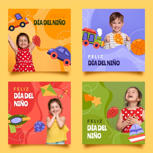 Free vector flat children's day in spanish instagram posts collection