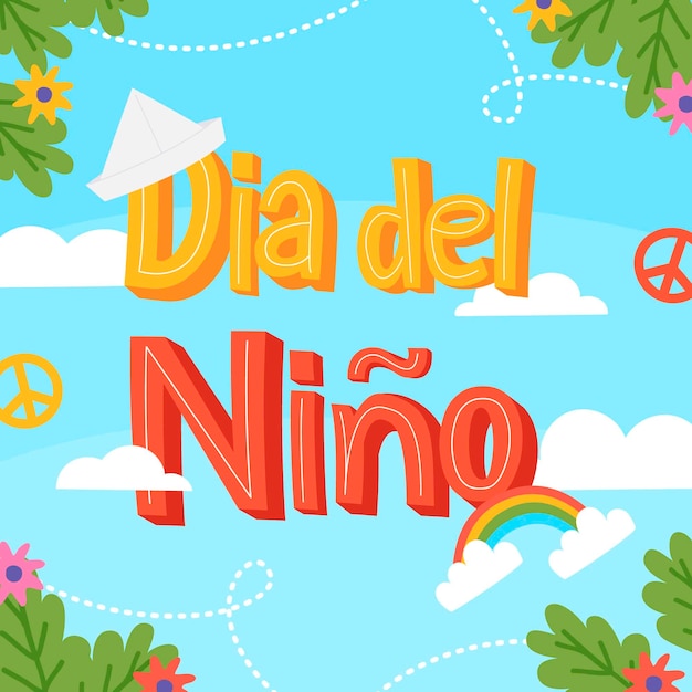 Flat children's day in spanish lettering