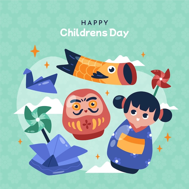 Flat childrens day illustration