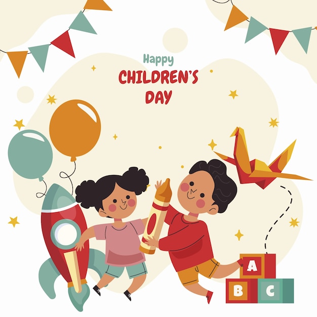 Free vector flat childrens day illustration