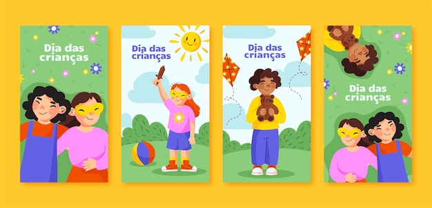 Collezione di storie di instagram per bambini piatti