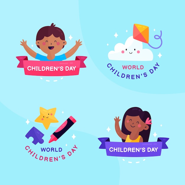 Flat childrens day labels collection