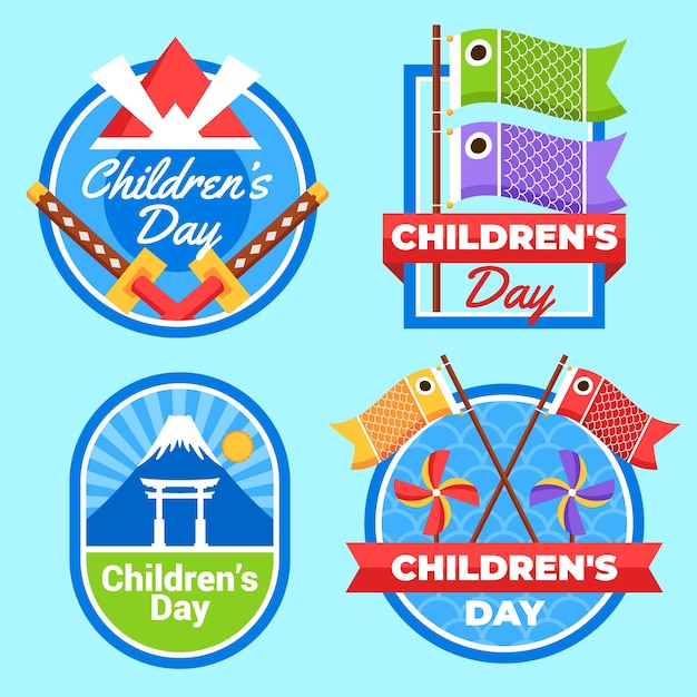 Free vector flat childrens day labels collection