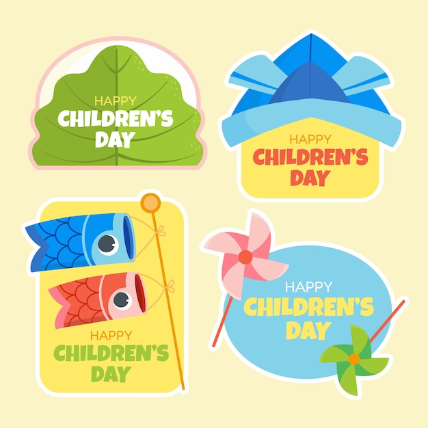 Flat childrens day labels collection