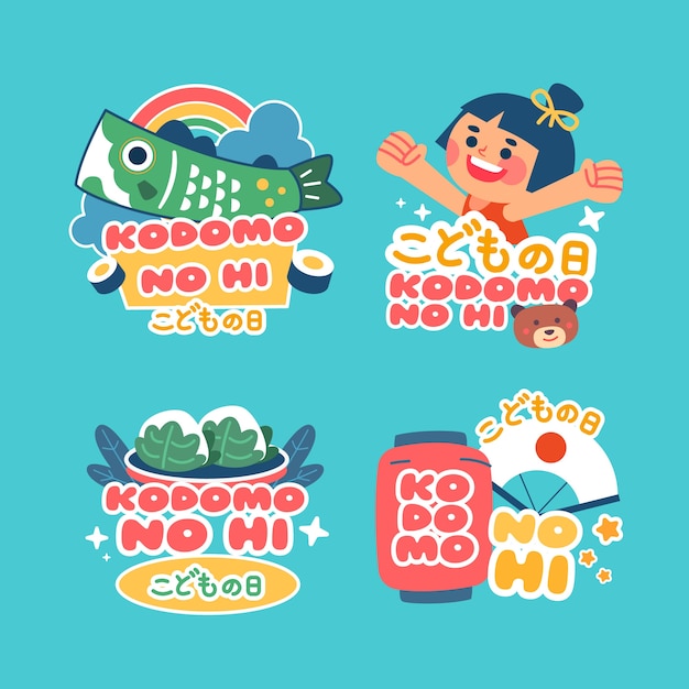 Flat childrens day labels collection
