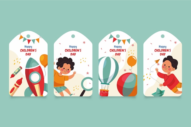 Free vector flat childrens day labels collection