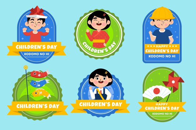 Flat childrens day labels collection