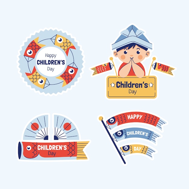 Flat childrens day labels collection