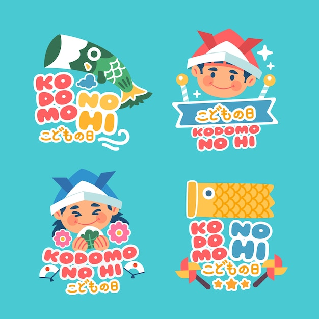 Free vector flat childrens day labels collection