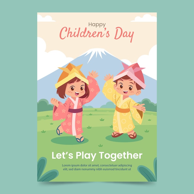 Free vector flat childrens day vertical poster template