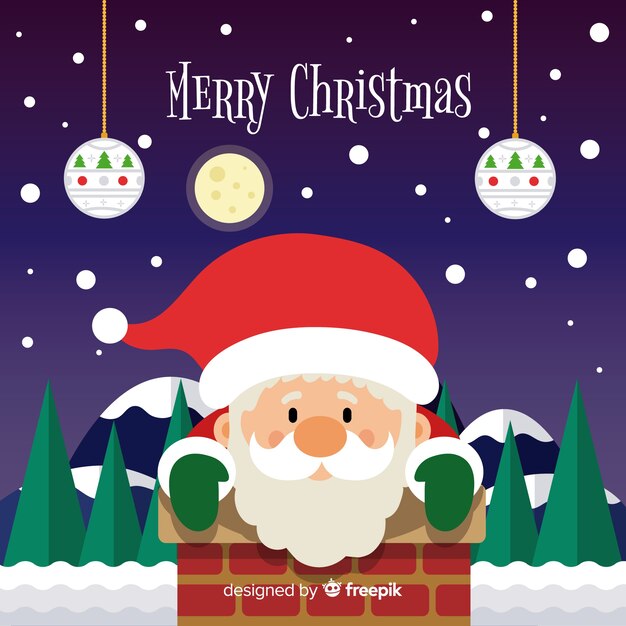 Flat chimney santa christmas background