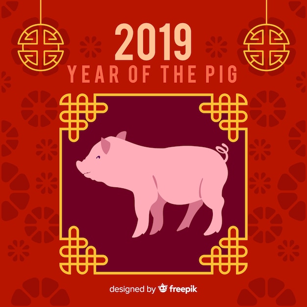 Flat chinese new year 2019 background