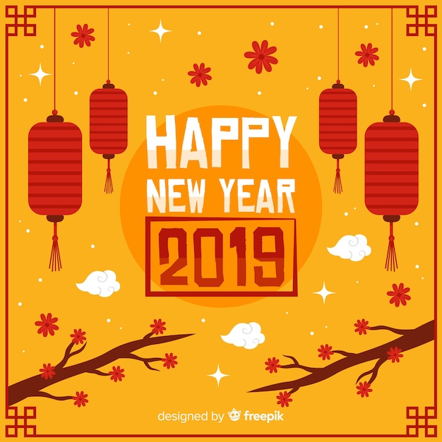 Flat chinese new year 2019 background