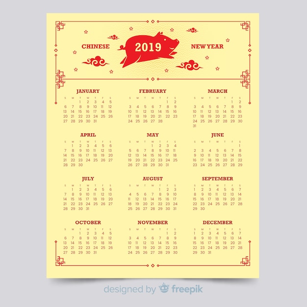 Flat chinese new year 2019 calendar