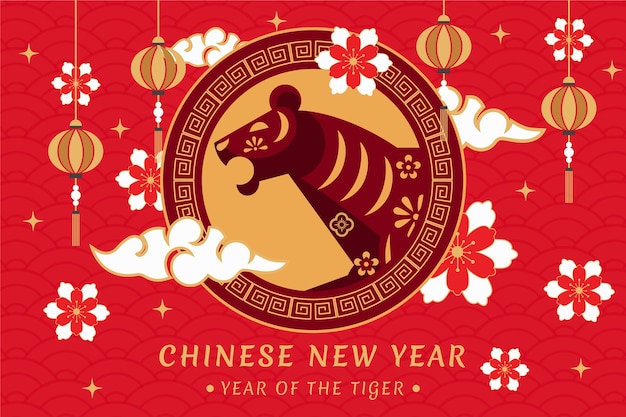 Flat chinese new year background