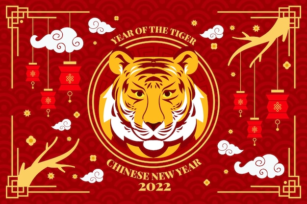 Flat chinese new year background