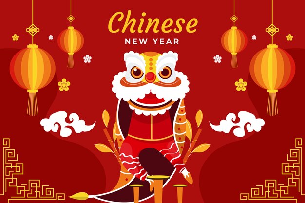 Flat chinese new year background