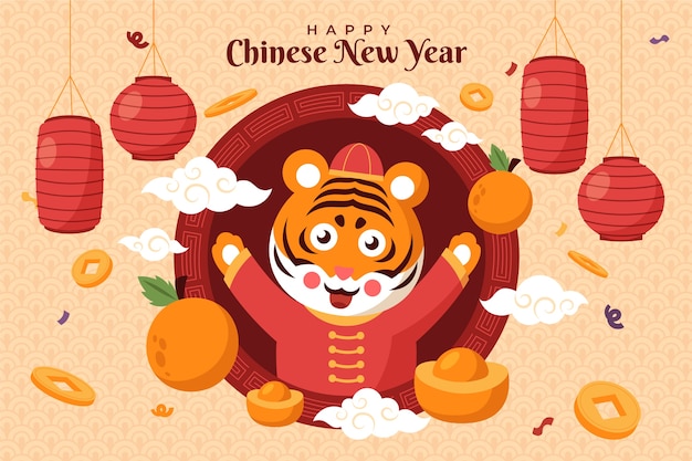 Flat chinese new year background