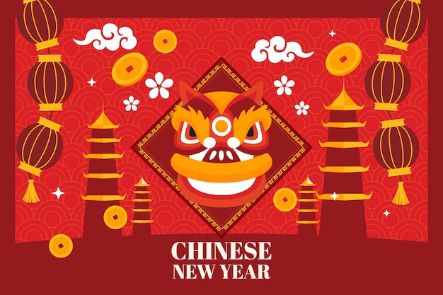 Flat chinese new year background