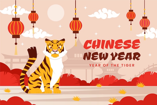 Flat chinese new year background