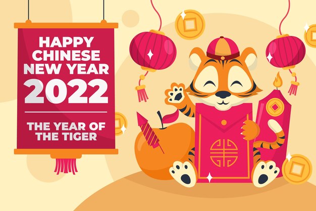 Flat chinese new year background