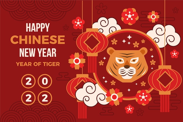 Flat chinese new year background