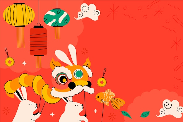 Flat chinese new year background