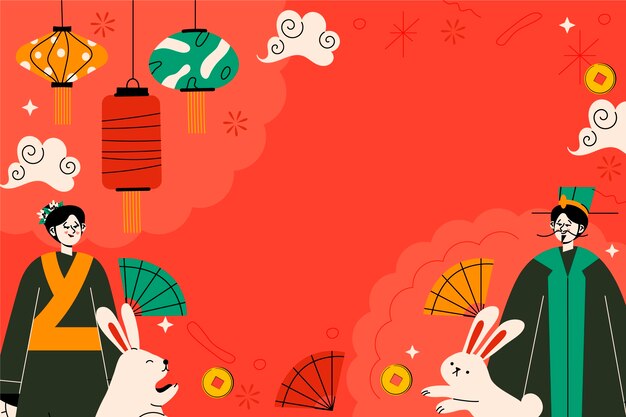 Flat chinese new year background