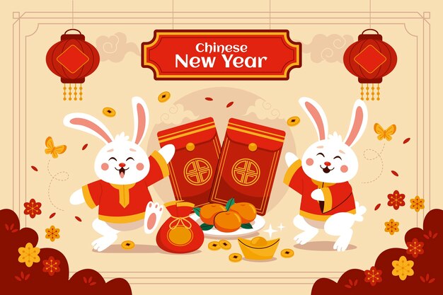 Плоский китайский фон нового года