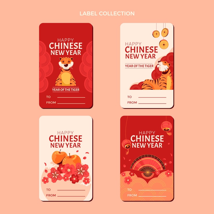 Free Vector flat chinese new year badges collection
