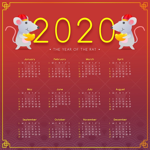 Flat chinese new year calendar and mice