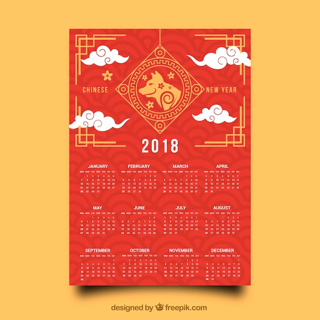 Free vector flat chinese new year calendar with illustration