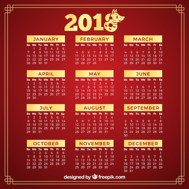 Flat chinese new year calendar