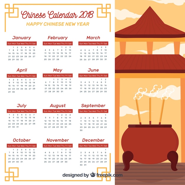 Free vector flat chinese new year calendar